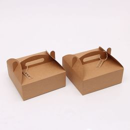 Brown Kraft Paper Pizza Boxes Dessert Pastry Packaging With Handle Wedding Party Favour Cake Box A382