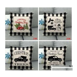 Pillow Case 45X45Cm Christmas Er Merry Plaid Throw Cushion Xmas Tree Elk Car Sofa Home Decoration Dbc Drop Delivery Garden Textiles Dhjhi