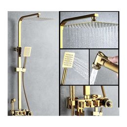 Bathroom Shower Sets Thermostatic Faucets Set Gold Brass System With Body Sprays Showers Rainfall Water Mixer Bathtub Faucet Drop De Dhavp