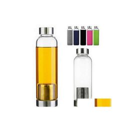 Тумблеры стеклянная вода бутылка BPA высокотемпературное спорт с чайным фильтром вставщики бутылки с нейлоновым рукавом 420 мл FHL306WY1641 DRO DHQVO