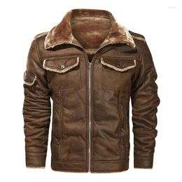 Men's Jackets Mens Leather Jacket Thick Fleece Suede Winter Faux Fur Collar Biker Coats Men Fashion Windproof Warm Male Overcoat
