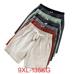 Men's Shorts Summer Men cotton linen shorts chinese style plus size big 6XL 7XL 8XL 9XL casual men home Stretch green Orange 49 230110