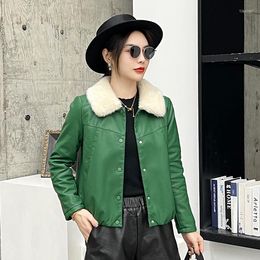 Women's Leather Winter Style Short Coat Women's Korean Fur Integrated Hair Thickened Wash Pu Jacket