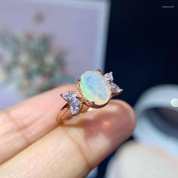 Cluster Rings Romantic Opal Gemstone Ring For Women Jewellery Natural Gem 7x9mm Size Real 925 Silver Girl Party Gift Birthstone