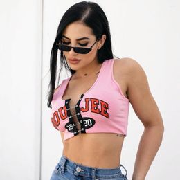 Women's Tanks European And American Womens Clothing 2023 Summer Ins Style Sexy Navel Contrast Colour Pin Printed Vest For Women