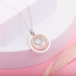 925 Sterling Silver Two-tone Circles Pendant Necklace Fits European Pandora Style Jewelry Necklace