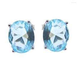 Stud Earrings Beautiful 925 Sterling Silver Oval 8x10mm Sky Blue Topaz CZ Women's For Gift