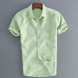 Men's TShirts Colors Linen Short Sleeve Loose Shirt Turndown Collar Simple Style Plain Color Top Summer Cloth buj 230109