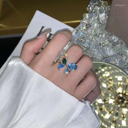 Wedding Rings Blue Colour Cubic Zircon Ring For Women Butterfly Pendant Circle Minimalist Fashion Jewellery Chic Korean Elegant Accessoies