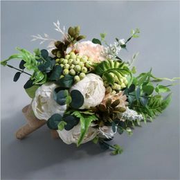 Wedding Flowers SESTHFAR Bridal Bouquet Peonies Rose Elegant Boho Eucalyptus Bouquets With Peony Green Bridesmaid