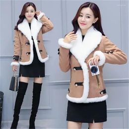 Women's Trench Coats Woolen Jacket Women 2023Winter Coat Korean Style Splicing Outcoat Ladies Short Outwear Fur One Thick Cotton Top Female