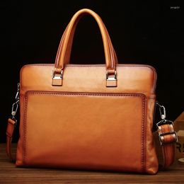 School Bags 2023 Genuine Leather Men's Briefcase Business Retro Handbag Computer Bag Top Layer Vegetable Tanning Cowhide Multifunctional