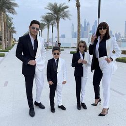 Men's Suits 2Pcs Jacket Pants Black White Patchwork Family Parent-Child Same Suit/Mens Womens Child's Daily Blazer Trousers Slim Fit