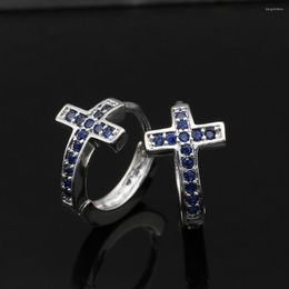 Hoop Earrings Fashion Silver Plated Cross Blue Zircon Crystal For Men Women Jewelry Birthday Gifts
