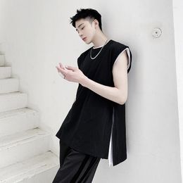 Men's Tank Tops Summer Sleeveless Casual Loose Top Stylish Slit Black White Solid D40