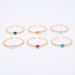 Bangle Bracelet For Women 2023 Fashion Design Heart Colored Crystal Open Bangles Paved Zircon Jewelry Gold-Color Brass Accessories