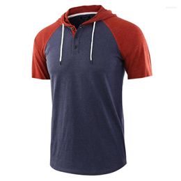 Men's T Shirts Fashion Solid Colour Shirt Slim Tops Short Sleeve O Neck Tee Patchwork Pullover Men Hooded T-Shirt