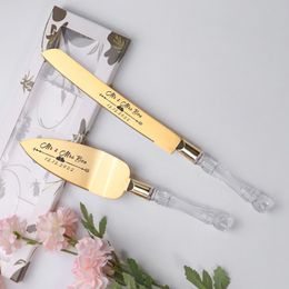 Decorative Objects Figurines Personalized Engraved Cake Knife Serving Set Customized Shovel Birthday Gift Wedding Party Decoration Cutter 230110