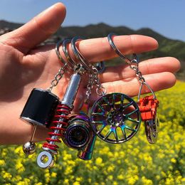 Keychains Creative Mini Turbo Turbocharger Keychain Spinning Turbine Key Chain Ring Keyring Keyfob Car Interior Accessories