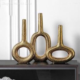 Vases Ceramic Vase Hollow Out Round Geometric Golden Flower Arrangement Handicraft Ornaments Home Decoration Pots