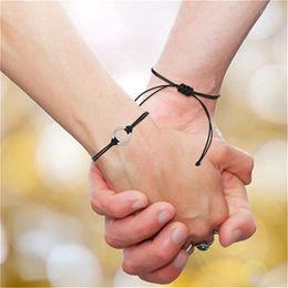 Link Bracelets 2Pcs/Set Friend Circle Wish Bracelet For Women Men Adjustable Black Rope Friendship Couple DIY Jewellery