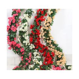 Decorative Flowers Wreaths 69 Head Artificial Rose Vine Hanging Silk For Wall Decor Rattan Fake Plants Leaves Garland Wedding Home Dhea2