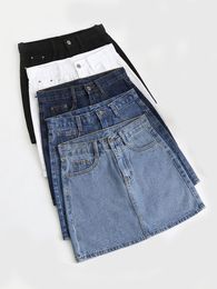 Skirts Zoki Sexy Women Denim Mini Fashion Summer High Waist Korean Black Blue Package Hip Jeans Harajuku Cotton S3XL 230110