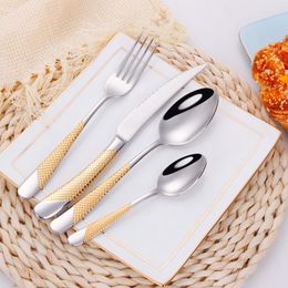 Dinnerware Sets Mirror Fork Knife Spoon Flatware Set Gold Handle Cutlery Stainless Steel Silver Creative Drop