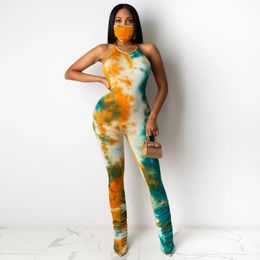 Women's Jumpsuits & Rompers Tie Dyeing Print Backless Jumpsuit Trousers Clubwear 2023 Sexy Women Sleeveless Strap Playsuit Summer Shorts