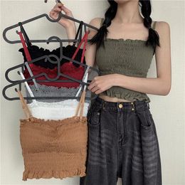 Camisoles & Tanks Women's Cotton Underwear Fashion Lace Tank Up Korean Clothing Tube Top Tee Bandeau Sexy Crop Sports Bra