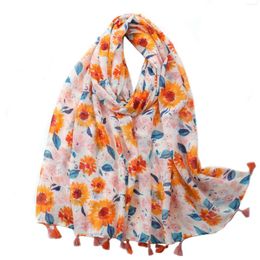 Scarves 2023 Beautiful Ombre Sunflower Print Tassel Scarf Shawls Long Soft Floral Head Wrap Hijab