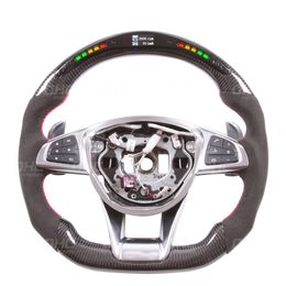 Car Styling Driving Wheel Real Carbon Fibre LED Performance Steering Wheels Compatible For W204 W205 A45 A63 C45 C63 GLE63 AMG E63