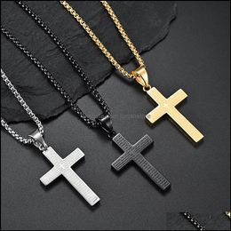 Pendant Necklaces Wholesale Mens Titanium Steel Jesus Bible Cross Necklace Book Of Christian Faith Koran Religious 60Cm Chains Drop Otm6G