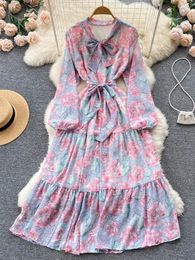 Casual Dresses Women Elegant Floral Print Chiffon Maxi Dress Ladies One Piece Fashion A Line Long Vacation Vestdios