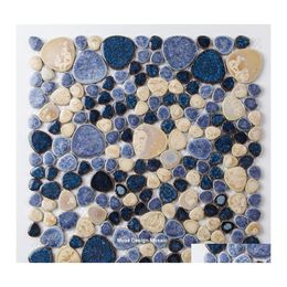 Dhojr Blue Beige Pebbles Fambe Glazed Mosaic Tile - Bath, Floor, Pool, Wall - Decor Sticker Sample