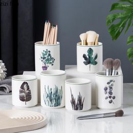 Storage Bottles Simple Ceramic Makeup Brush Beauty Jar Candy Creative Home Desktop Plant Pattern Pen Holder Containers
