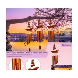 Garden Decorations Handmade Bamboo Wind Chimes Craftsmanship Big Bell Tube Coconut Wood Indoor And Outdoor Wall Hanging Chime Drop D Dhirr