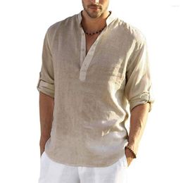 Men's Dress Shirts YESMOLA Men's Casual Blouse Cotton Linen Shirt Loose Tops Long Sleeve Tee Spring Autumn Handsome