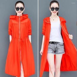 Women's Swimwear Sun Protection Clothing Women's Mid-Length 2023 Summer Super Fairy Hooded Trench Coat Anti-Ultraviolet Female L415