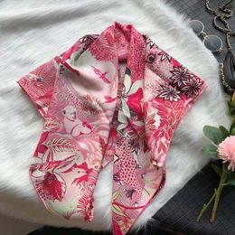 Lenços 2023 chegam inverno clássico animal rosa rosa puro lenço de seda sarja Mão feito rolo de 90 cm de xale para mulheres senhora