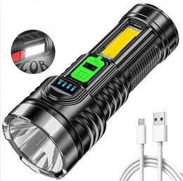 USB Rechargeable flashlight Mini COB flashlights torch Outdoor waterproof 4 mode zoomable camping lamp lights built in battery torches lights