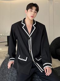 Men's Casual Shirts Men Shirt Korean Style Contrast Color 2023 Summer Single Breasted Turn-down Collar Design Long Sleeve Luxury 2A2588