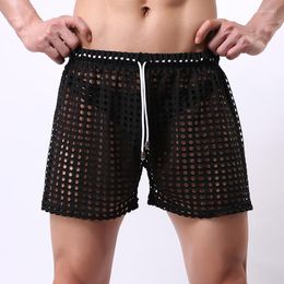 Men's Shorts Mens Trunks Mesh Fishnet Hollow Out Boxers Transparent Loose Causal Bottoms Quick-drying Elastici Palestra