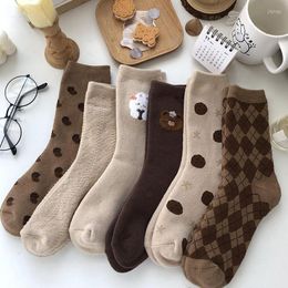 Women Socks Brown Bear Christmas Warm For Autumn Winter Japanese Korean Style Happy Fashion Student Cotton Sox Middle Tube