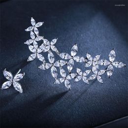 Stud Earrings Right And Left Asymmetric Design Fashion Brand Big Cubic Zirconia Ear Cuff Flower Cluster For Women