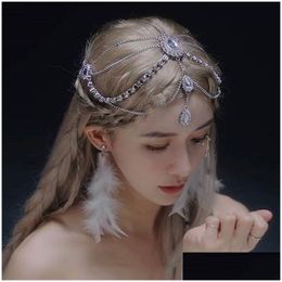 Headbands Luxury Wedding Headpiece Crystal Bridal Head Chain Tiara Hair Jewellery For Women Forehead Headband Accessories Gift 221107 Dhapf