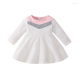 Girl Dresses Baby Dress For Winter 2023 Infant Contrast Colour Long Sleeve Round Neck A Line Toddler Casual Basic Clothes