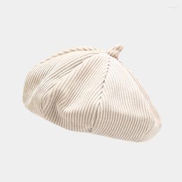 Berets 2023 Winter Corduroy Beret Hat Women Yellow Brown British Style Fashion Girl Lady Solid Colour Hats Female