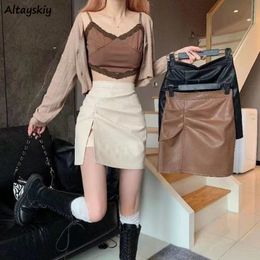 Skirts Mini Skirt Women Irregular PU Sexy Slim Party Feminino Cozy Ins Design Korean Style Sideslit Simple Solid Allmatch Leisure 230110