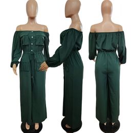 Jumpsuits Women Long Sleeve Rompers Fall Winter Clothes Casual Slash Jumpsuits with pockets Fashion One Piece Outfits Overalls Cargo Pants 8476
